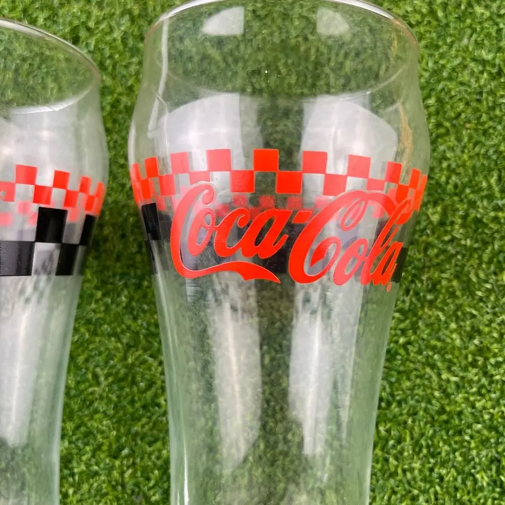 Vintage Coca-Cola Checked Bell Shaped Soda Glasses Lot